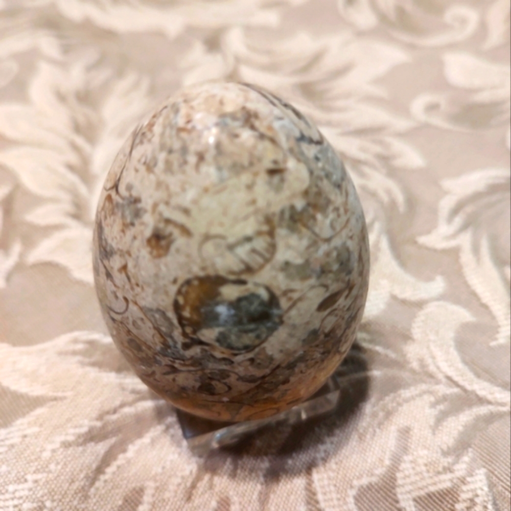 🥚 Vintage Exquisite Cream Tan White & Grey Decorative Polished Marble Egg - Picture 2 of 6